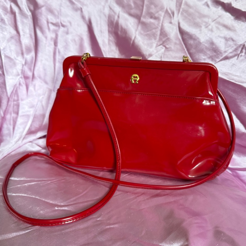 Ettiene Aigner Red Patent Leather Clutch Crossbody Handbag